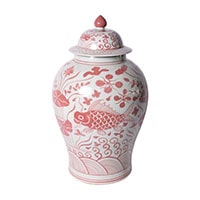 Legend of Asia Coral Red Fish Temple Jar