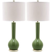 SAFAVIEH Lighting Collection Mae Long Neck Modern Contemporary Green Ceramic 31-inch Bedroom Living Room Home Office Desk Nightstand Table Lamp Set of 2