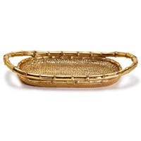 Two's Company Golden Faux Bamboo All-Purpose Tray with Basket Weave Pattern